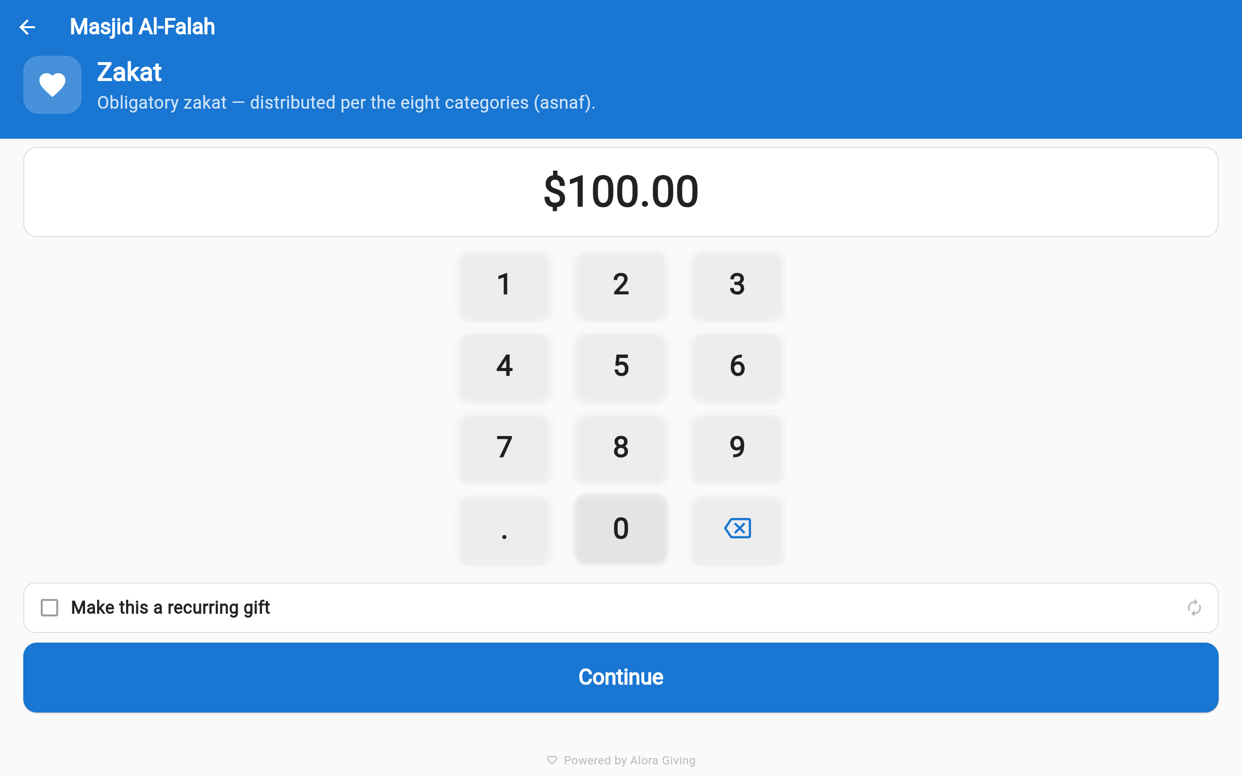 Kiosk amount selection with $100 highlighted