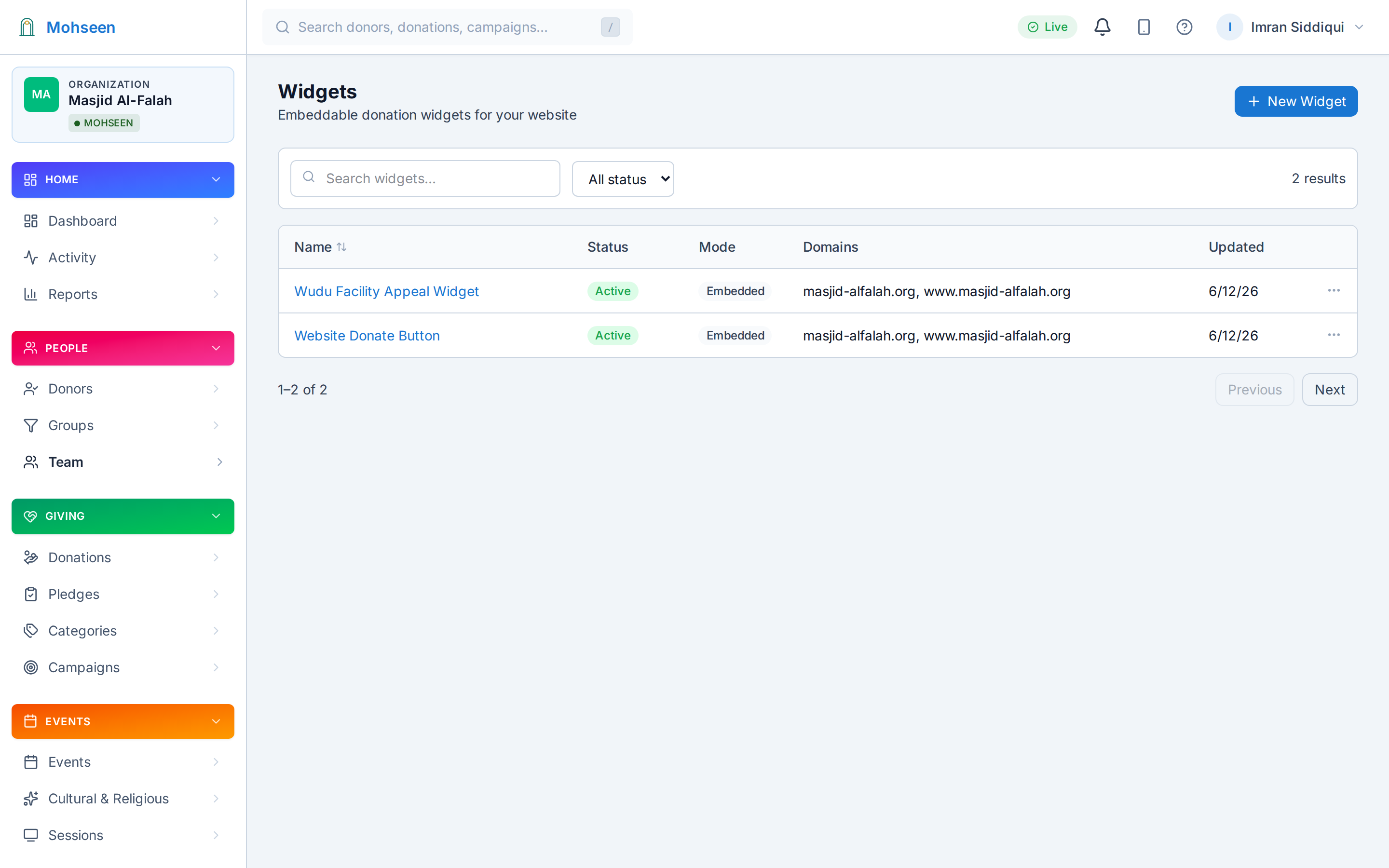 Widget configuration management